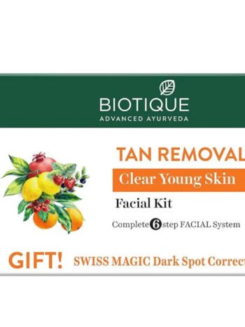 Biotique Tan Removal Facial Kit for Clear Young Skin - Includes Free Swiss Magic Dark Spot Corrector