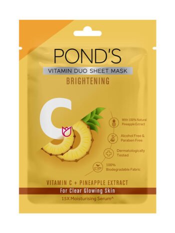 POND'S Vitamin C Brightening Sheet Mask - 100% Natural Pineapple for Radiant Skin