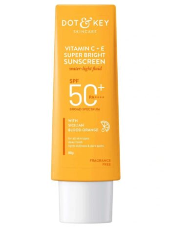 DOT & KEY Vitamin C + E Super Bright Sunscreen SPF 50 - Water-Light Formula for UVA/UVB & Blue Light Protection | Even Toned & Glowing Skin | Liquid SPF 50+++ | No White Cast | Suitable for All Skin Types (80g)